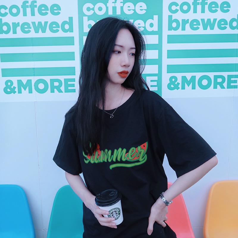 [littlecrab] Kaos Oversize Watermelon Summer T-shirt Warna Terang Semangka Hijau Merah Calligraphy Baju Couple Unisex Segar Hitam Putih Simple Berkualitas Korean Style