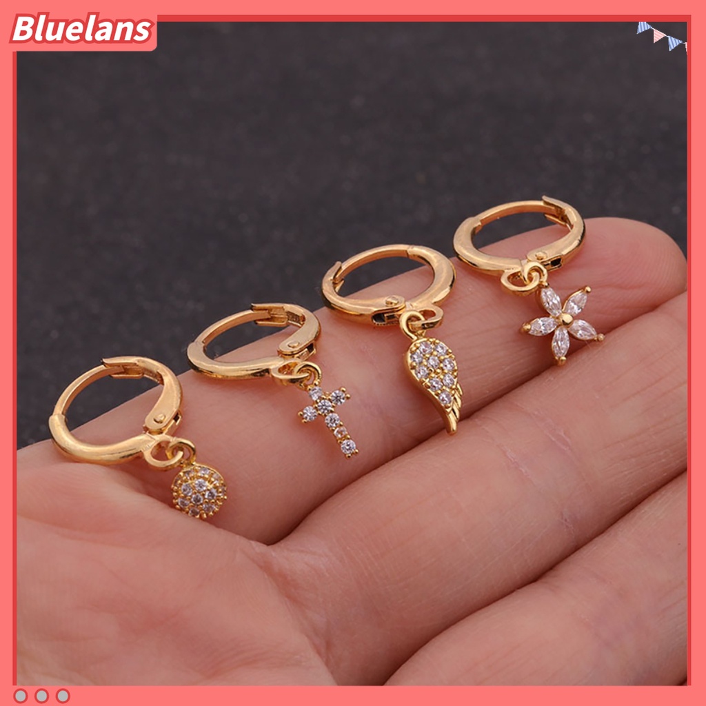 1 Pc Anting Menjuntai Desain Salib Hati Bunga Bahan Cubic Zirconia Untuk Wanita