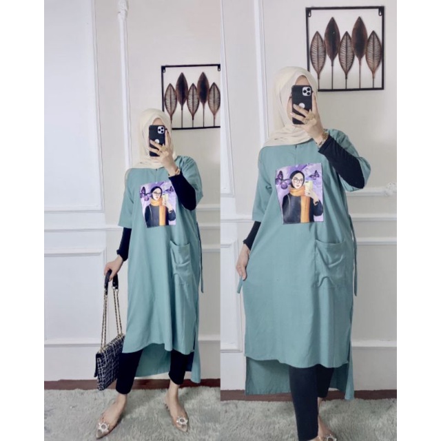 Cecil Long Tunik / Atasan Cewek Terbaru Tunik Bahan rayon premium Aplikasi Sablon / Fashion Muslim Wanita / EF