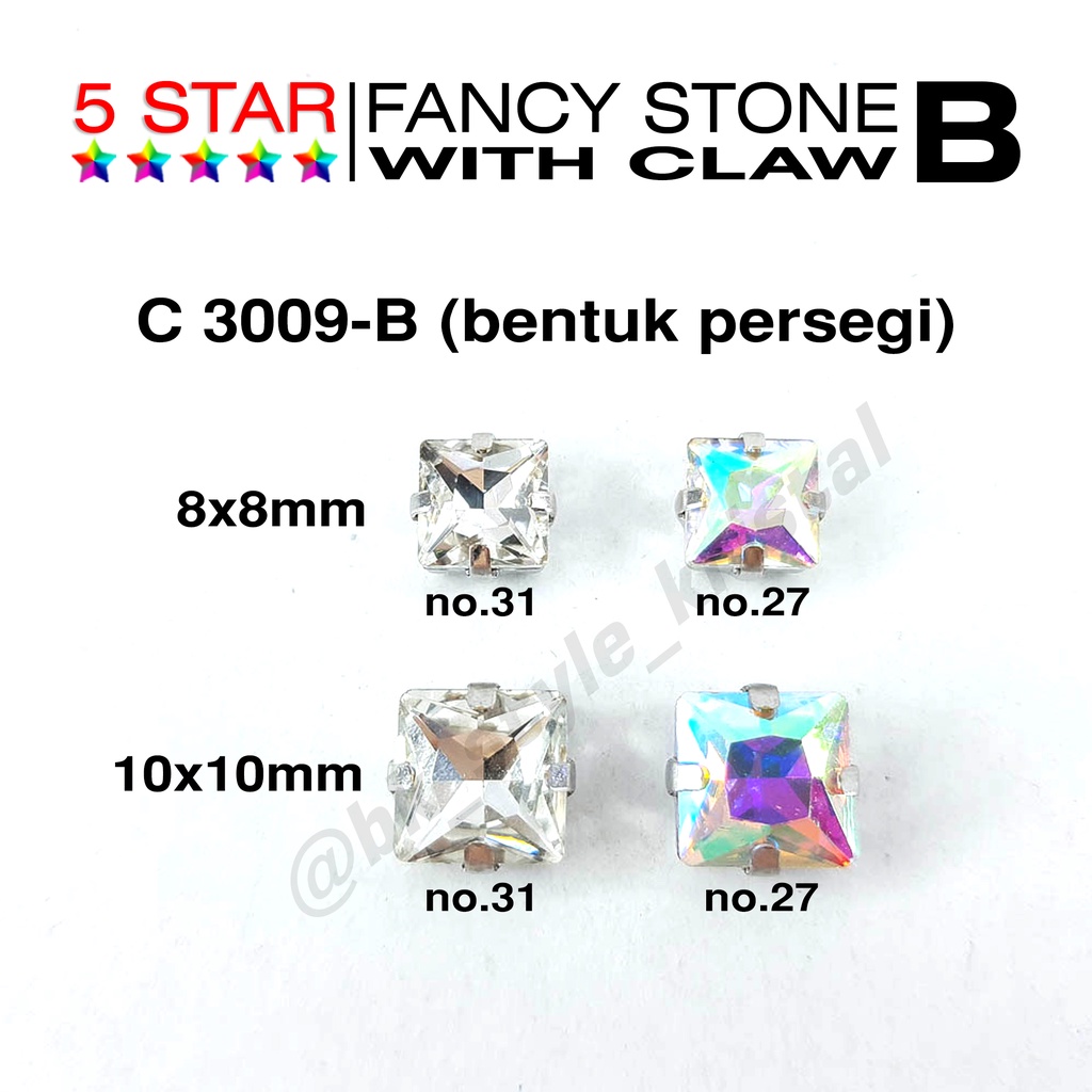 Kristal Cangkang Bentuk Persegi, Persegi Panjang, Bulat Full Cut B  - per gross (144pcs)