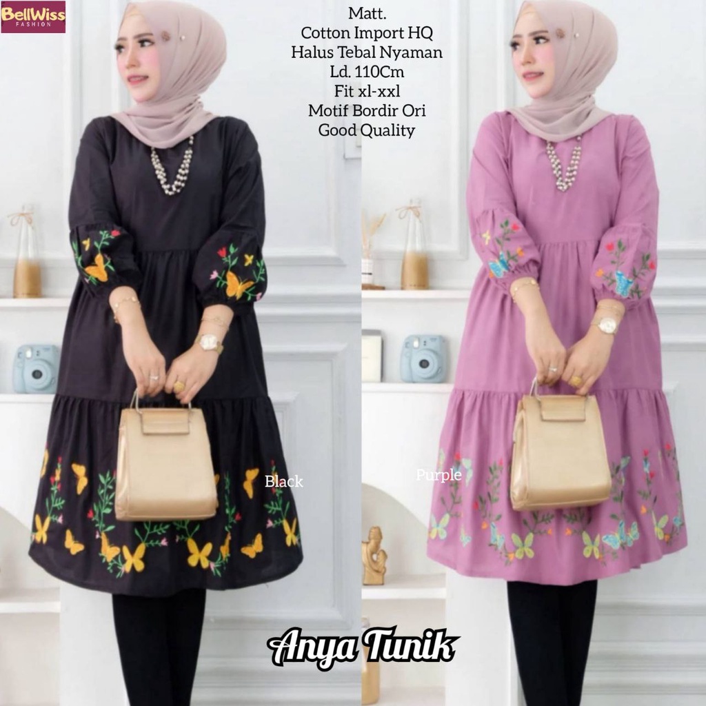 ANYA TUNIK BY BELLWISS/ATASAN WANITA MODEL REMPEL SUSUN/BAJU TUNIK BAHAN KATUN BORDIR BUNGA