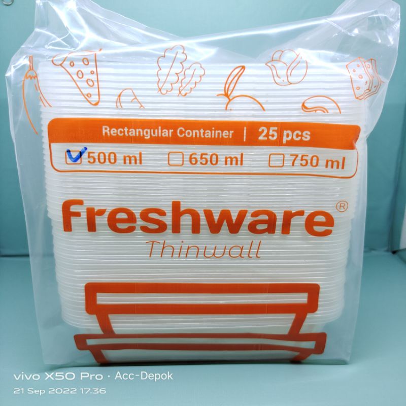 THINWALL FRESHWARE 500 ML / MIKA 500ML / KOTAK MAKAN PERSEGI PANJANG 500 ML ISI 25SET