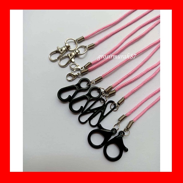 Tali masker dewasa lanyard kalung masker non elastis warna pink ready stok cantolan kokot cantolan besi atau plastik