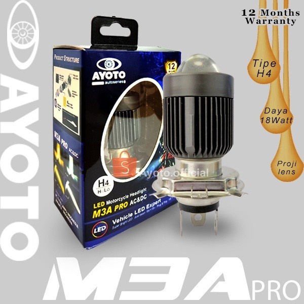 AYOTO M3A Pro Lampu Depan Utama Headlamp Headlight Motor LED Laser Projie H4