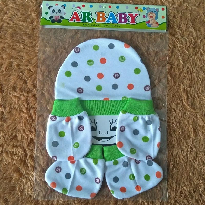 Topi kupluk bayi set sarung tangan Newborn / set topi sarung tangan dan sarung kaki bayi