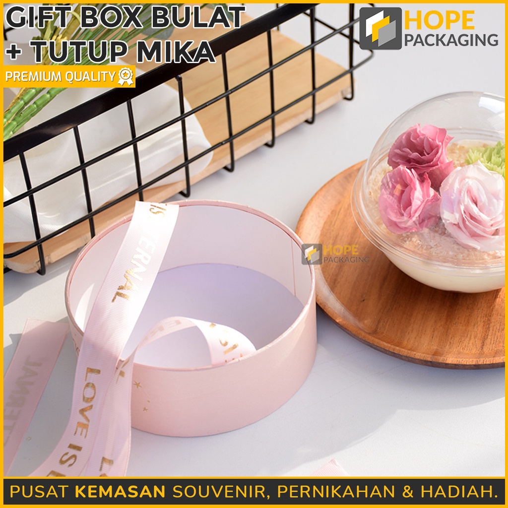 Gift Box Mika Bulat dan Pita Hampers Box Natal /  Souvenir Pernikahan