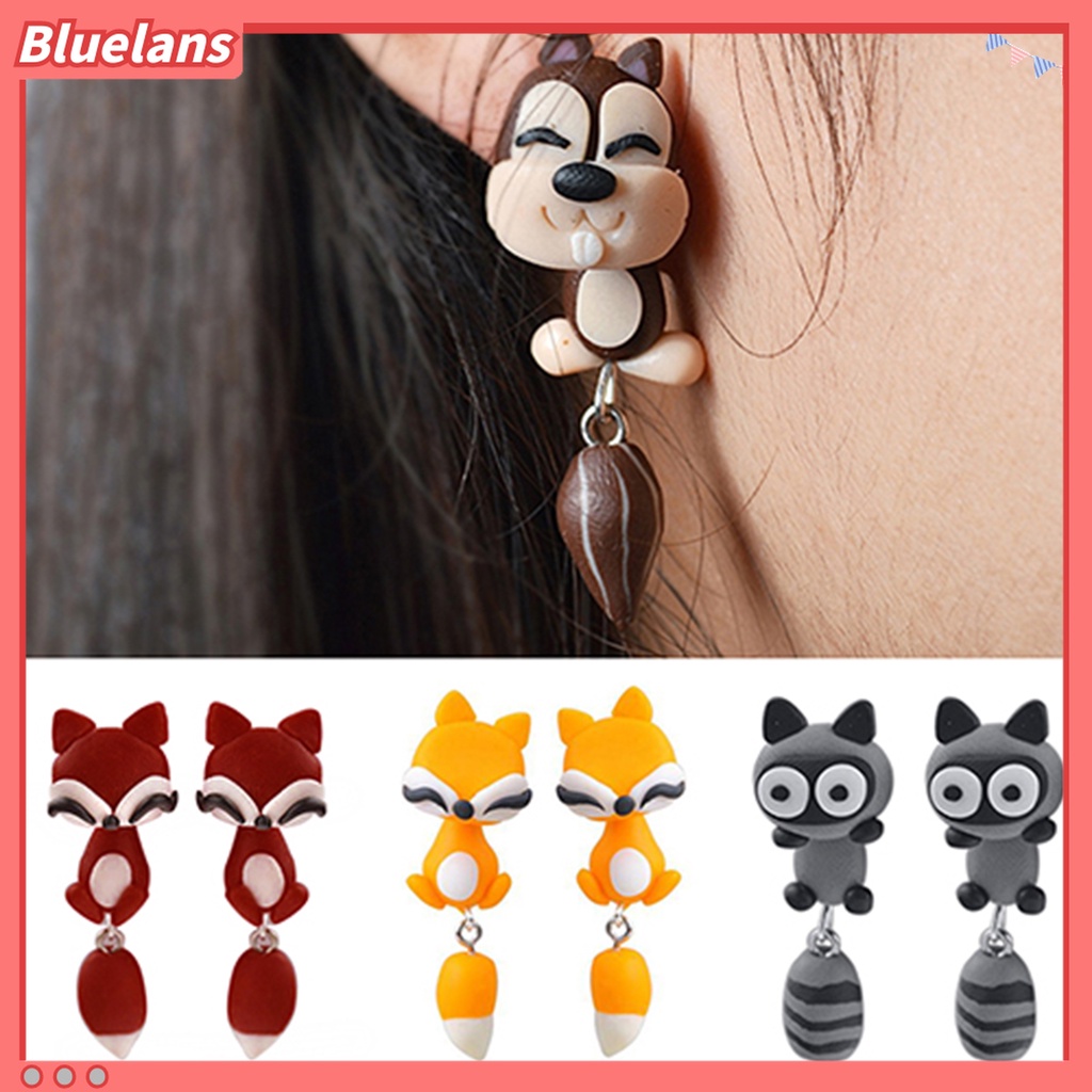 Anting Tusuk Bentuk Kartun Hewan Bahan Polymer Clay Handmade Untuk Pesta