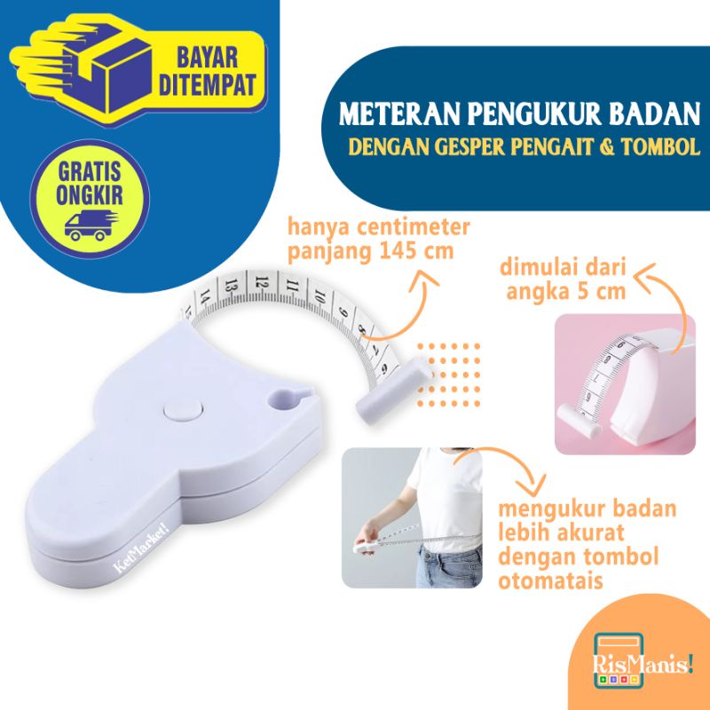 AUTOMATIC BODY MEASUREMENT - Meteran Roll Alat Ukur Badan Tombol Otomatis Gesper Pengait Pengukur Panjang Lengan Ruller Pita Gulung Lingkar Dada Pinggang Pinggul Panggul Paha 145 cm Sentimeter Penjahit Fashion Designer