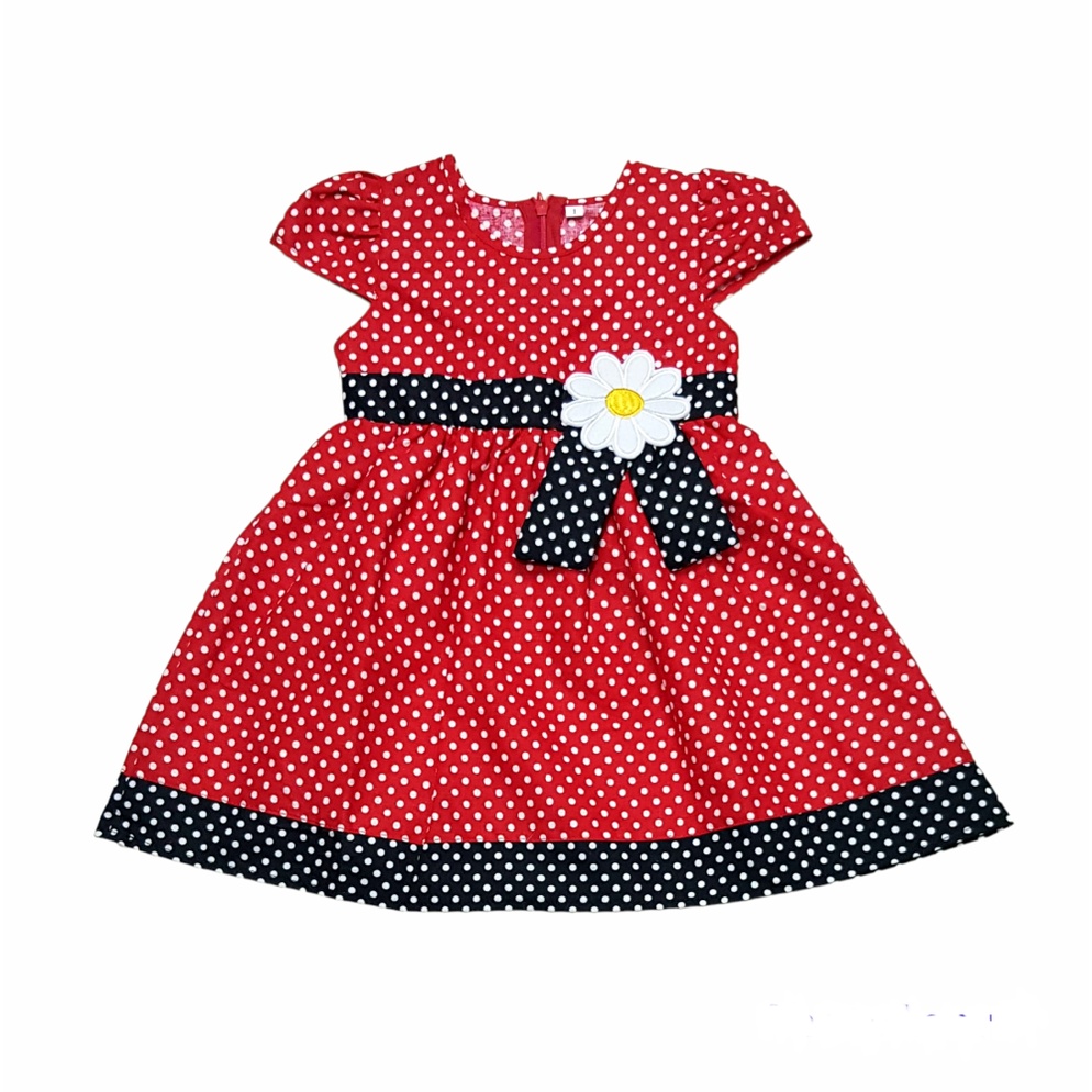 Wingki | Dress anak perempuan 1 tahun - 3 tahun Polka Kuning Aplikasi Bunga