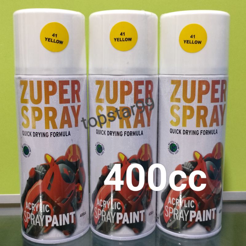 ZUPER Spray Paint Pilox Pilok Zuper Yellow Kuning Glossy 41 400cc Cat Semprot Zuper Acrylic Ukuran Besar 400 cc Quick Drying Formula /Cepat Kering