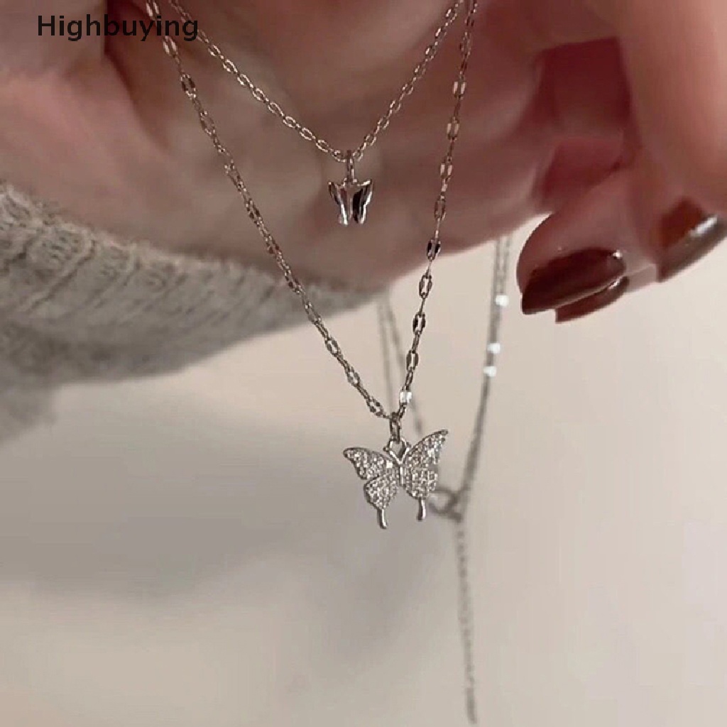 Kalung Rantai Wanita Model Lapis Ganda Bentuk Kupu-Kupu Untuk Hadiah Pernikahan Glory