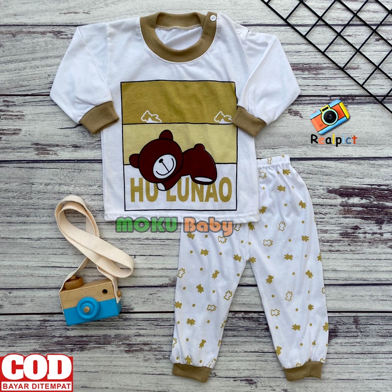 Setelan Baju Bayi Setelan Piyama Bayi Lengan Panjang Kancing Bahu Usia 3-12 Bulan Anababy