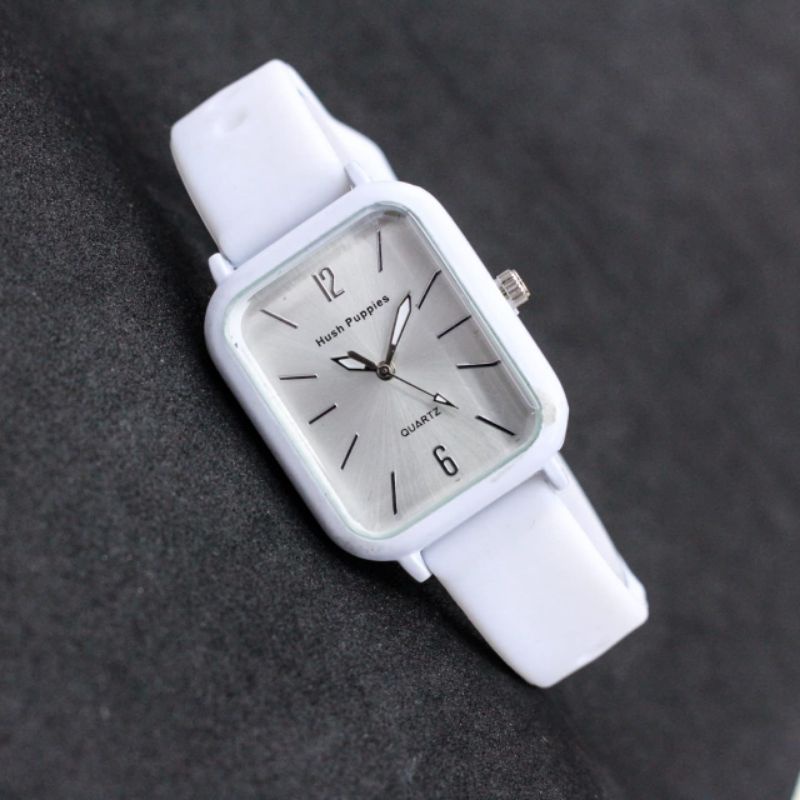 JAM TANGAN WANITA CEWEK HUSH PUPPIES SEGI KARET SILICON FREE BATREI CADANGAN