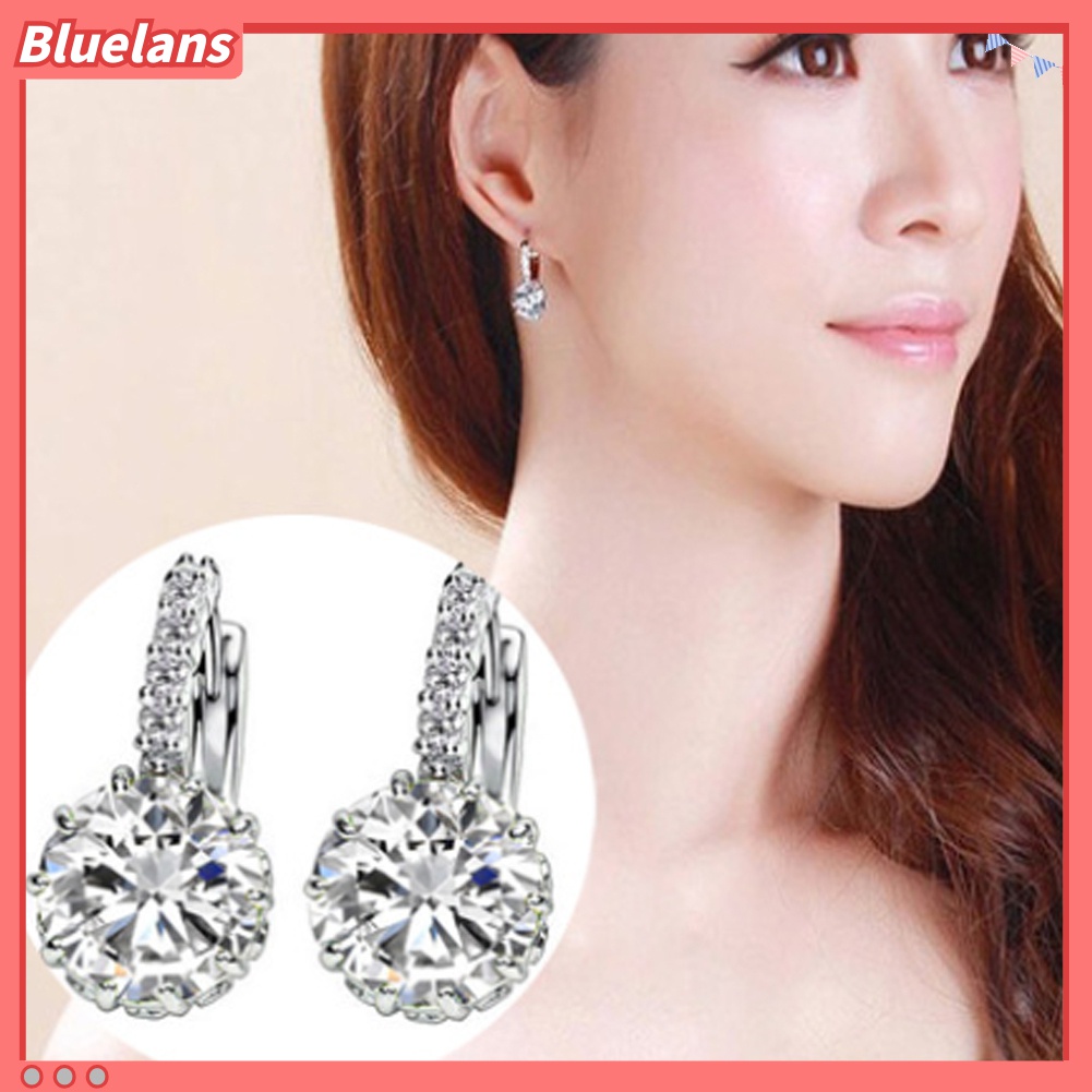 Anting Hoop Cubic Zirconia Bentuk Bulat Untuk Wanita