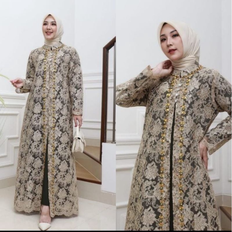 FASHION MUSLIM // GAMIS + CARDIGAN // GAMIS LONG CARDIGAN LEPAS BAHAN FULL TILLE CORNELY MUTIARA MIX DALAMAN BAHAN SAKURA // By Bura