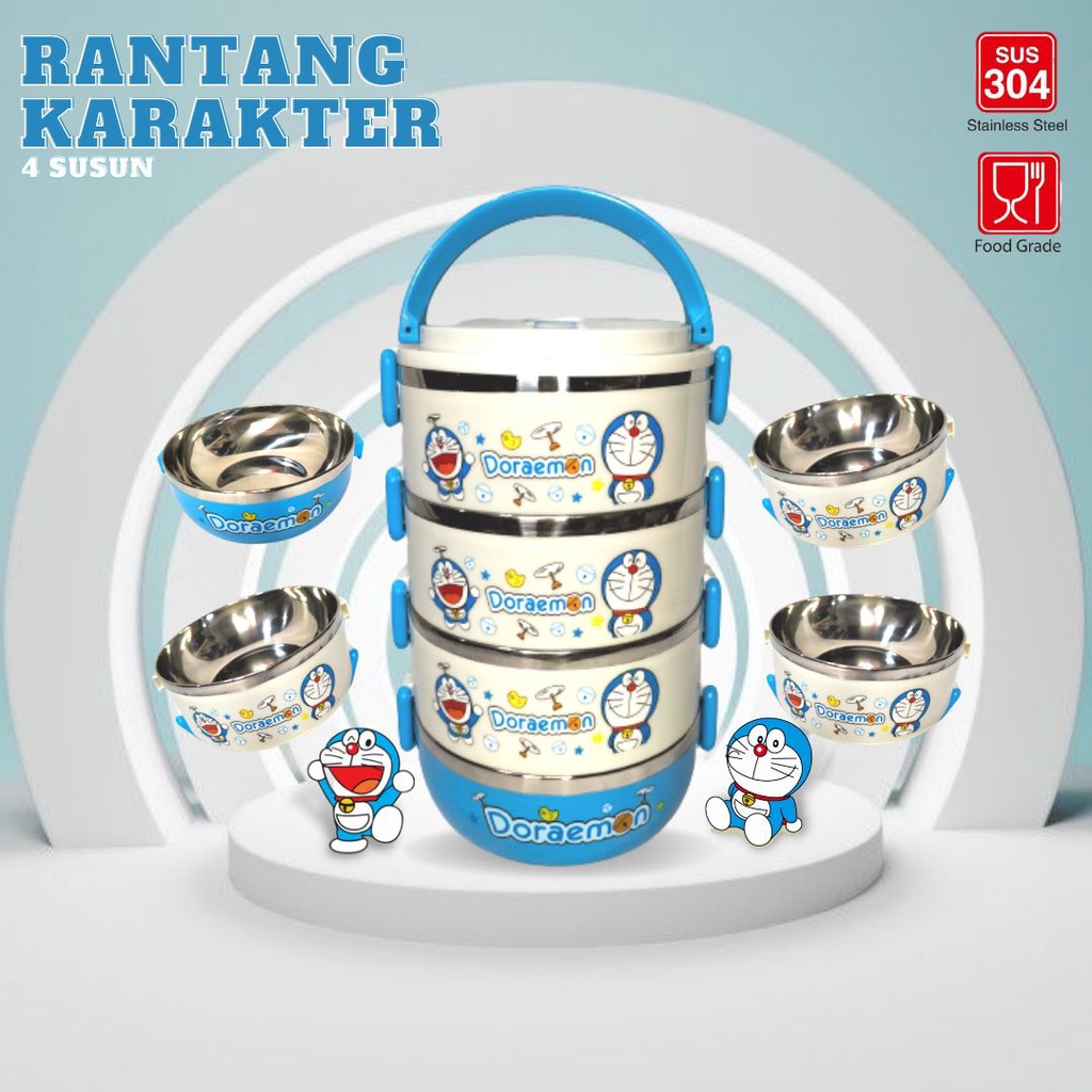 TERMURAH!!! Lunch Box Rantang 4 Susun Doubel Stainless Steel Karakter