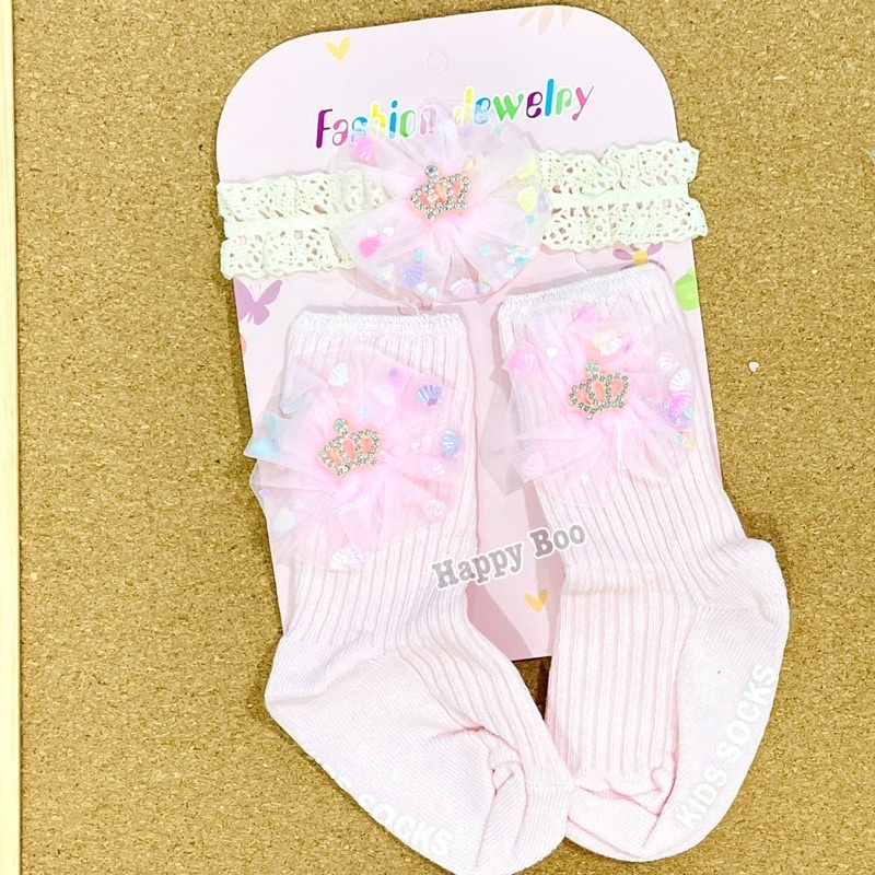 set kaos kaki anak + bando bandana renda premium kid socks fashion set