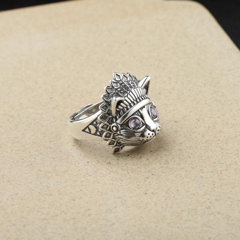 Cincin Desain Kepala Kucing Gaya vintage Indian Untuk Pria Dan Wanita