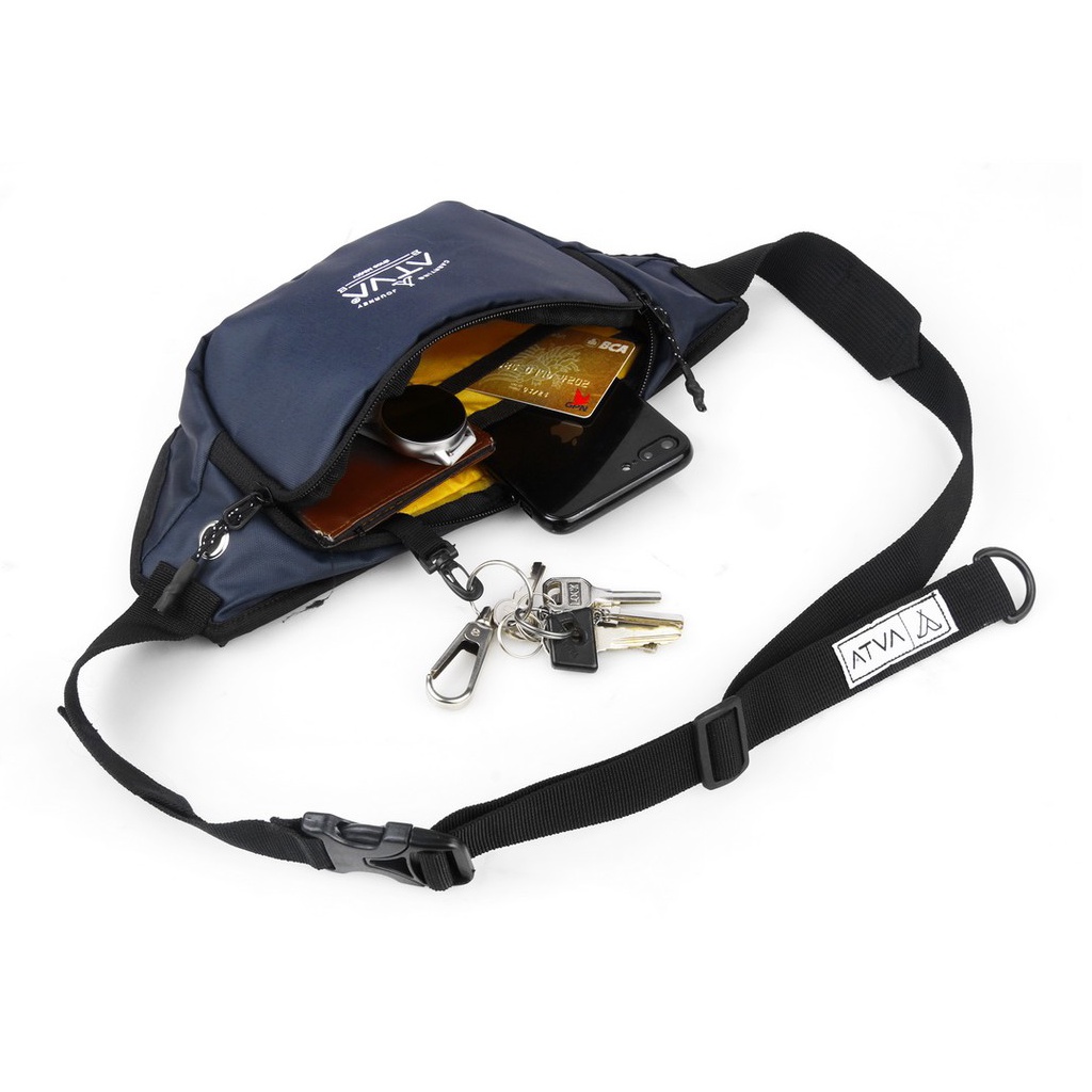 FORCE NAVY ORIGINAL x ATVA Tas Selempang Biru Dongker Casual Pria Waterproof Waistbag Jalan Santai Main Hangout Nongkrong Waist Bag Distro Remaja Dewasa Daily Simple Sling Bag Premium Mini Slingbag Tas Slempang Outdoor Kecil Pinggang Bahu Dada Branded