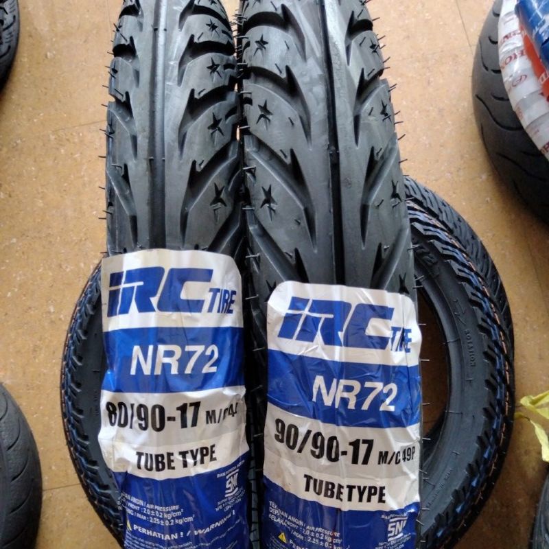 Paket Sepasang Ban IRC NR72 Ring 17 Tube Type (225/250/275/70/90/80/90/90-17) Ban Set Luar Motor Beb