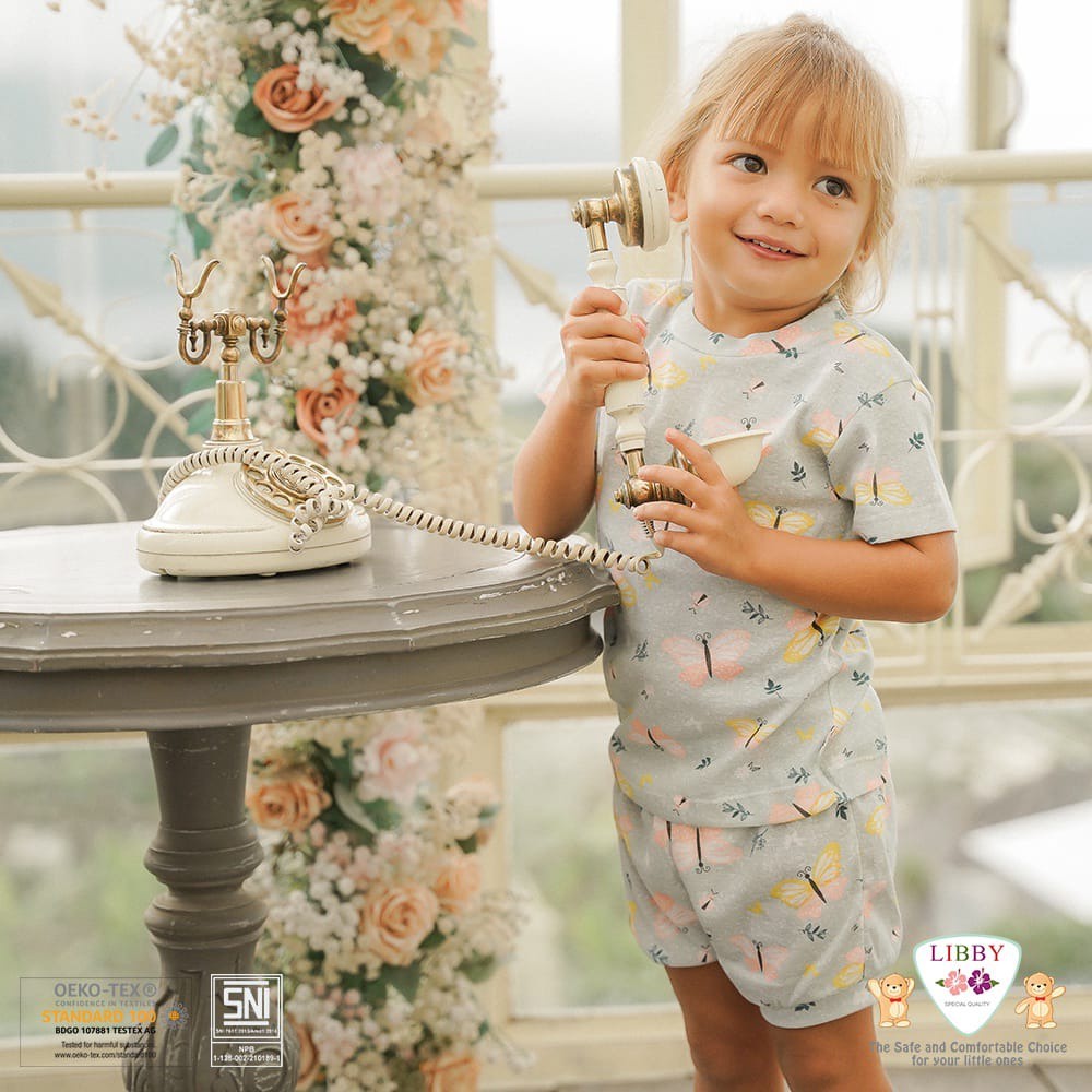 LIBBY Setelan Oblong Cotton Pendek - Celana Pendek Series Girl Motif Gardens By The Joy