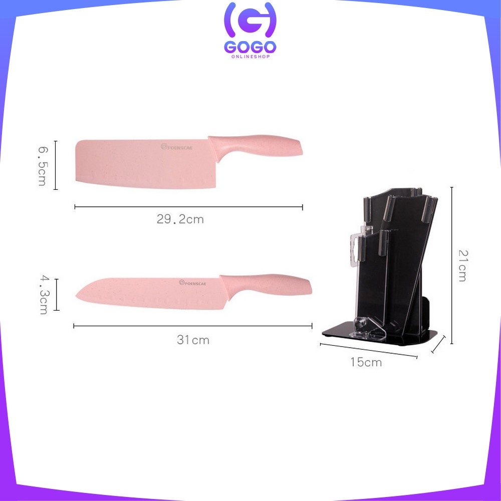 GOGO-C514 Pisau Set 7IN1 Dengan Telenan Pisau Gunting Dapur Serbaguna / Peralatan Dapur Kitchen Knife Set