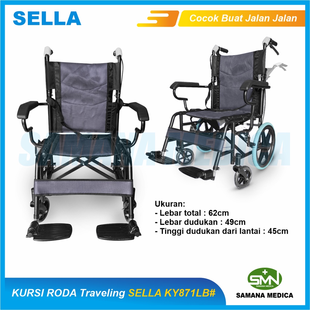 KHUSUS GOJEK dan GRAB Kursi Roda Traveling SELLA KY871LB# Tempat Duduk Lebih Lebar Murah Promo 4 Pilihan Warna Promo Murah