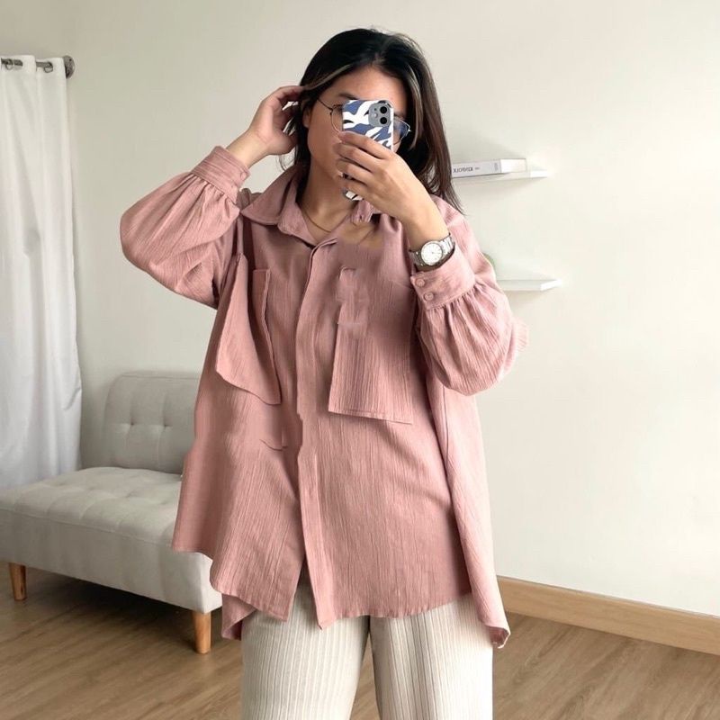 Nicky Kemeja Oversize Wanita Linen Crincle Jumbo