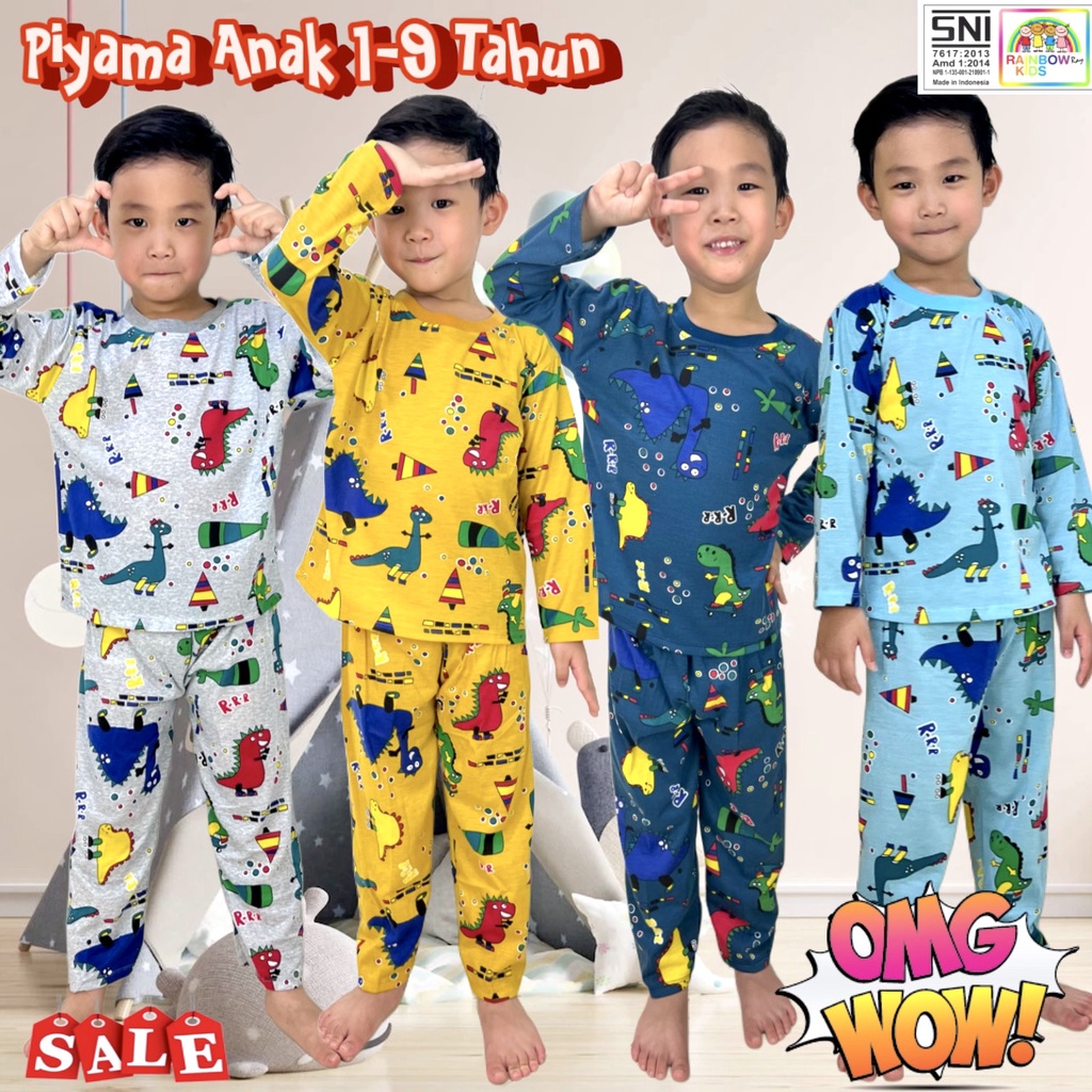 RAINBOW - SETELAN PIYAMA ANAK PP RIB UNISEX 1-9 TAHUN DINO RRR