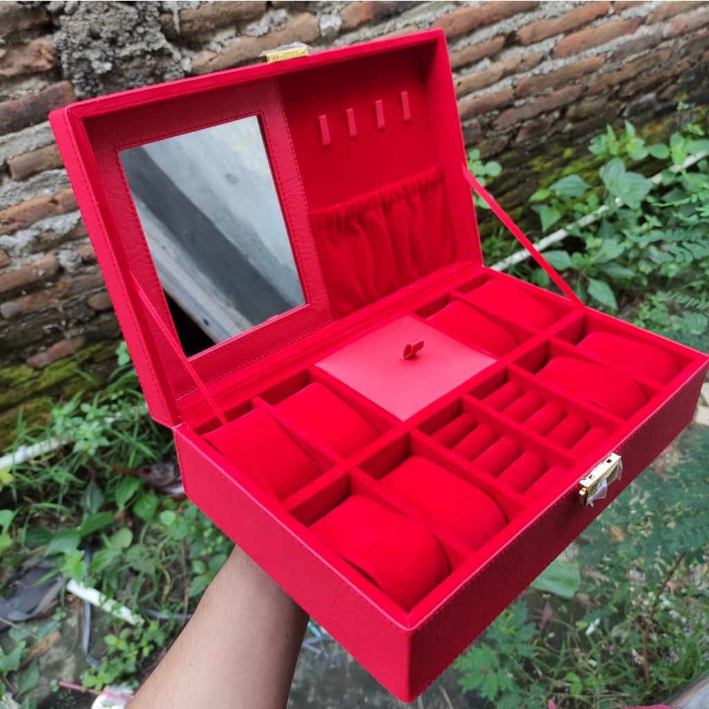 Kotak Jam Tangan isi 8 Mix Perhiasan dan Aksesoris / PROMO Box Jam / Tempat jam / Kotak Perhiasan Cincin Gelang Kalung