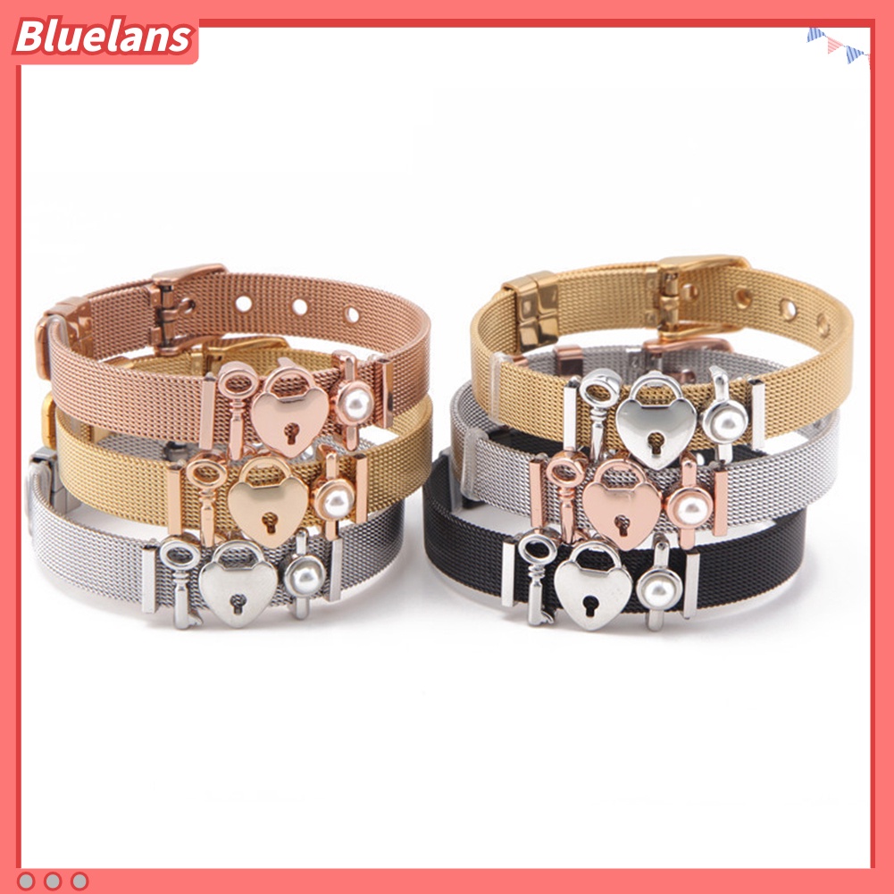 Bluelans Lady Mesh Stainless Steel Key Heart Padlock Charm Dress Bracelet Valentines Gift