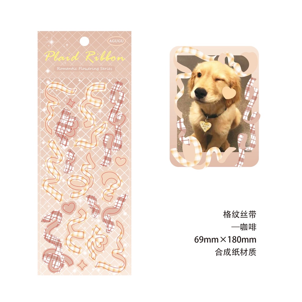

sweeties - stiker journal scrapbook diaries impor plaid ribbon brown