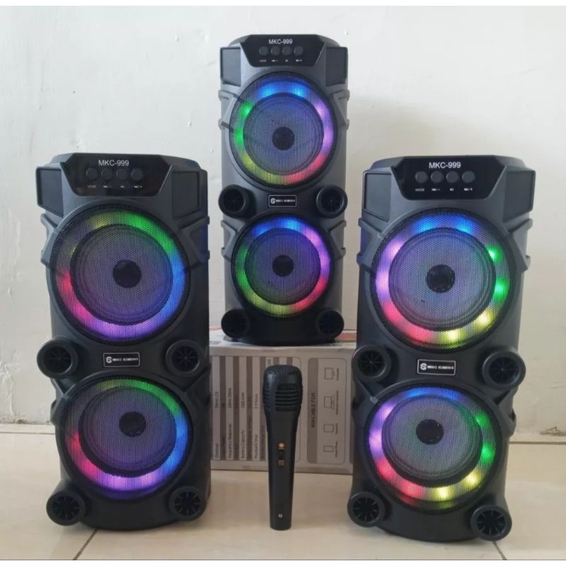 Speaker Bluetooth SQ999 Bonus Mic karaoke Dual Speaker 6,5Inchi X2 Salon Aktif Portable Radio FM wireless Super Bass Lampu Disco Aux memory Card Usb