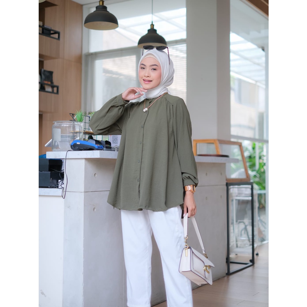 VELLA BLOUSE CRINKLE / KEMEJA CRINKLE WANITA OVERSIZE / BLOUSE CRINKLE JUMBO