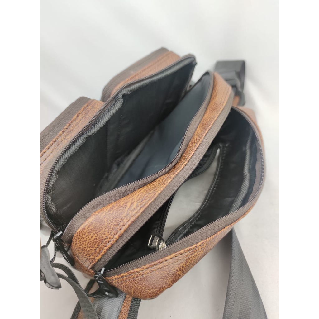 Tas Selempang Kulit Bahan PU Leather Premium Original Polo Amstar Waistbag Tas Pinggang Tas Kulit Tas Selempang bahu Tas Outdoor