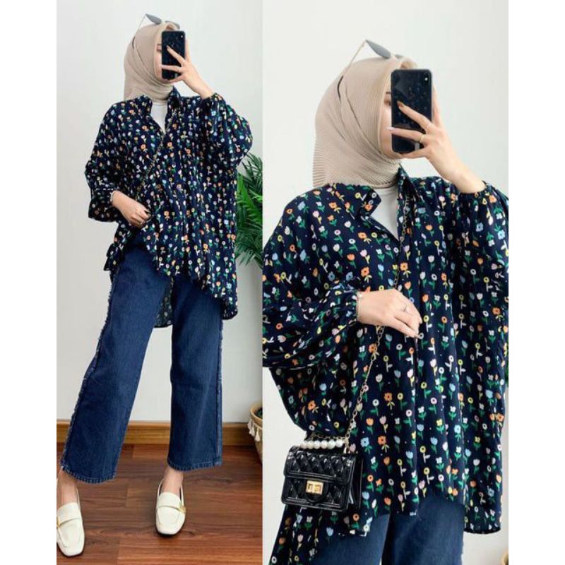 ANNAJA RENITA BLOUSE SHAKILA | DANNY tunik kringkel airflow | kemeja oversize motif