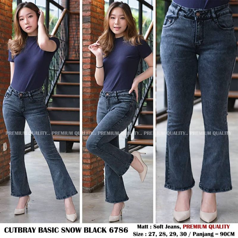 Cutbray Jeans Wanita Celana Jeans Cutbray Polos Snow Black