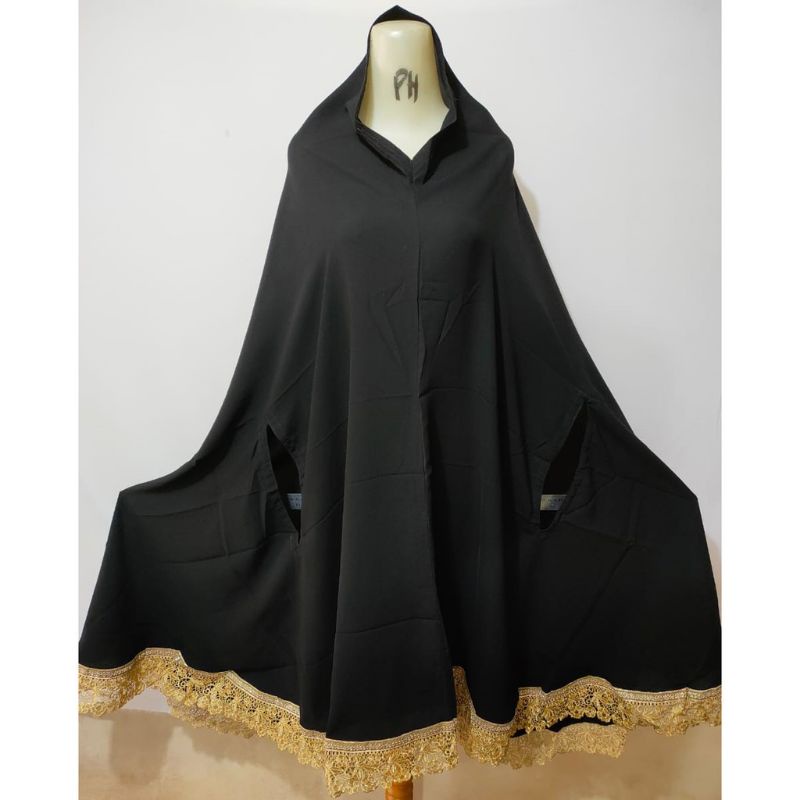 Khimar Jumbo Abaya Cardy Jetblack variasi Renda Emas