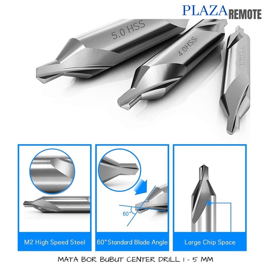 MATA BOR BUBUT HSS CENTER DRILL BIT 60 DERAJAT SET COUNTERSINK PENANDA LOGAM 4MM