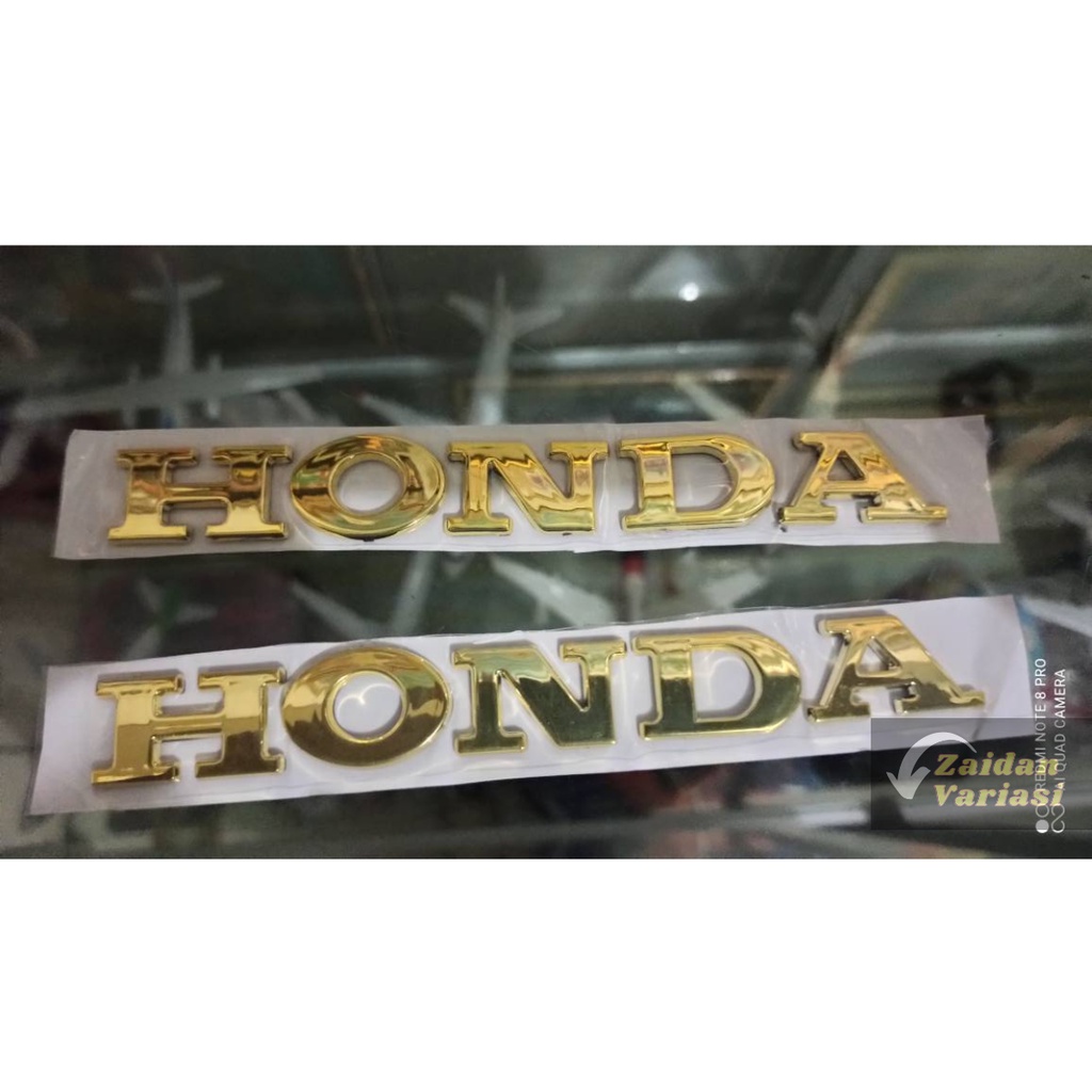 Sticker Logo Emblem Honda Timbul Tulisan 2 Pcs Sepasang Stiker Motor 3d Untuk Kiri Dan Kanan Dekorasi Tiga Dimensi Beat Vario 125 F1 150 Chrome Gold