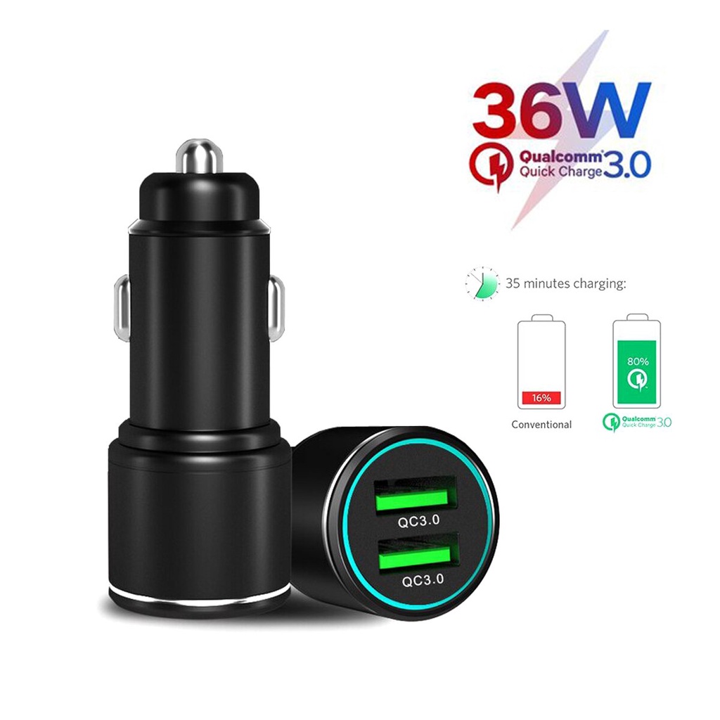 Casan HP Fast Charger Mobil QC 3.0 Quick Charge 3 Body Aluminium 2 USB