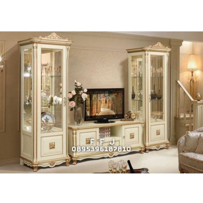 lemari pajangan - lemari hias - bufet tv cat duco putih