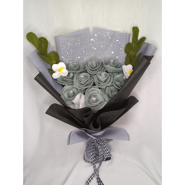 ( FLANEL ABU ) Bucket bunga flanel