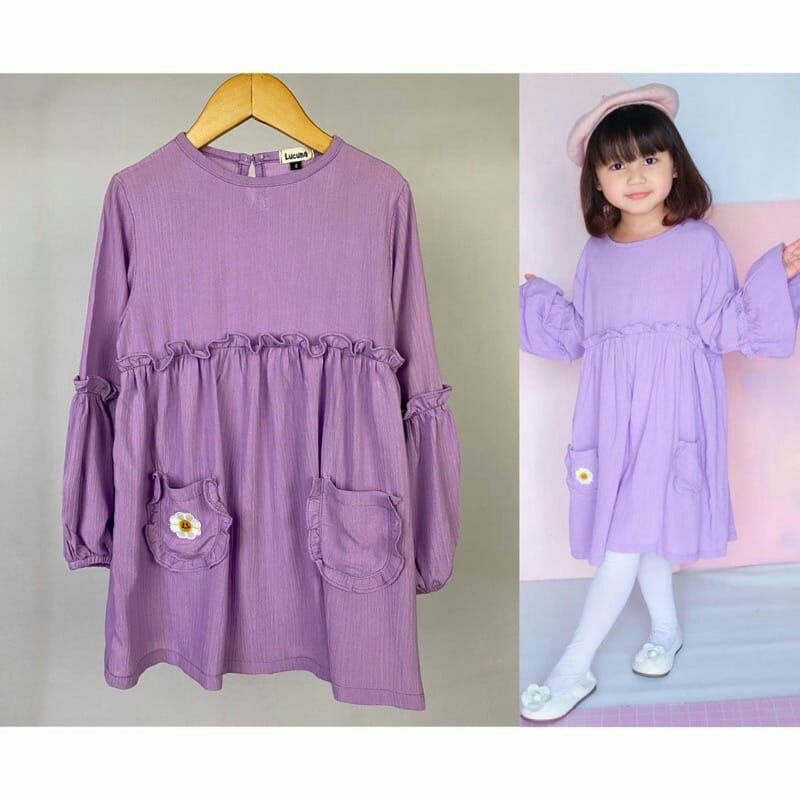 Tunik Anak perempuan warna LILAC  Rayon Crinkle Lucuna Hawa  Warna 2-10thn