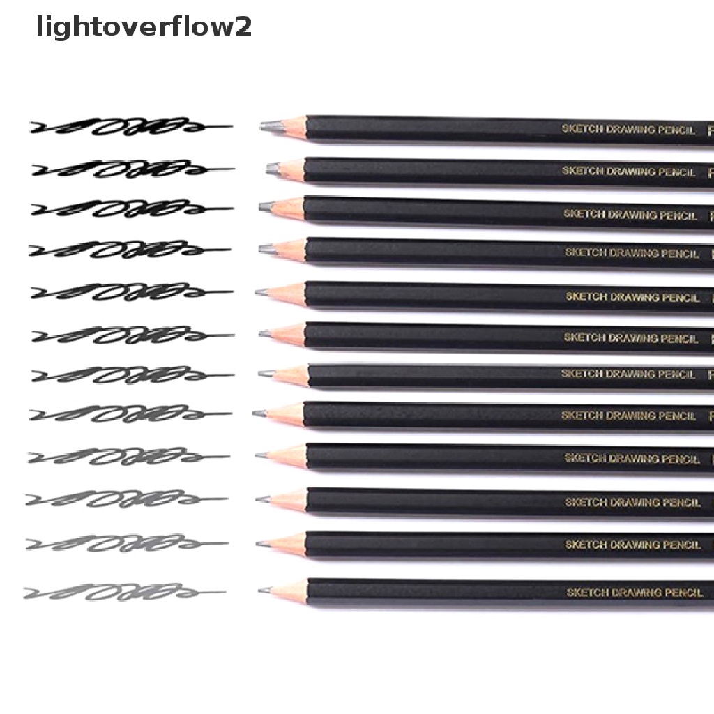 (lightoverflow2) 12pcs / Set Pensil Gambar / Sketsa Bahan Grafit (ID)