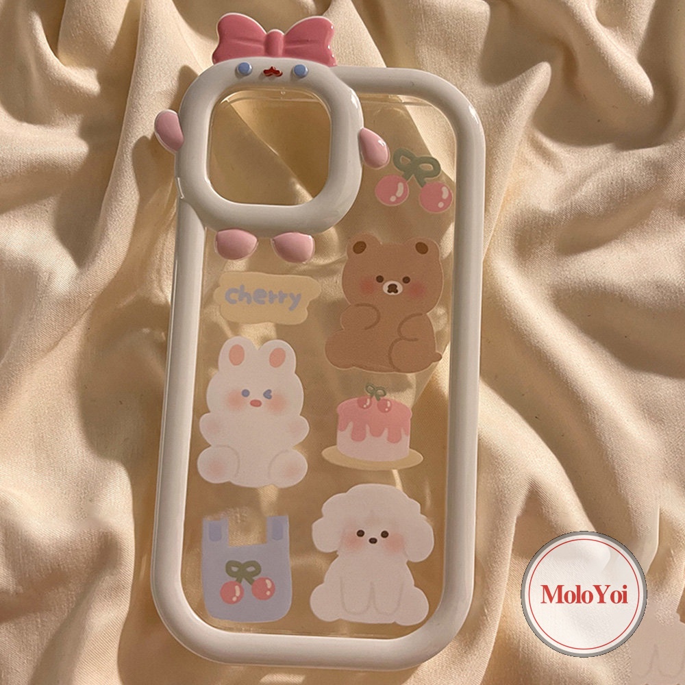 Soft Case Desain Kartun Cherry Bear Puppy 3D Untuk IPhone 11 12 13 14 Pro MAX 7 8 6 6S Plus 14 Plus XR X XS MAX SE 2020