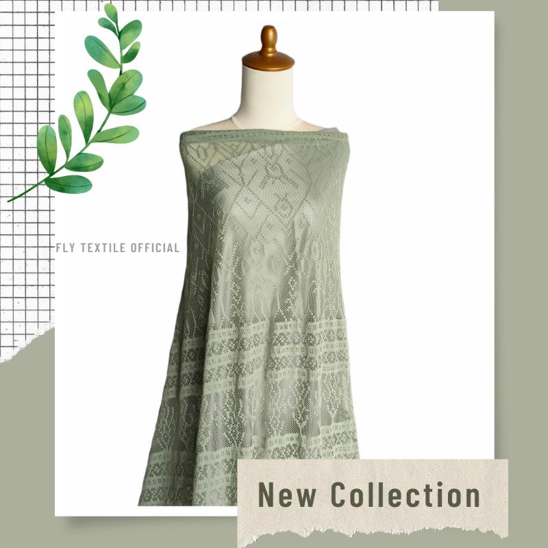 Kain Brokat Brukat Salur Malika Motif Etnik Sage Green || Brukat Kebaya Malika Lace Brokat Sage Gree