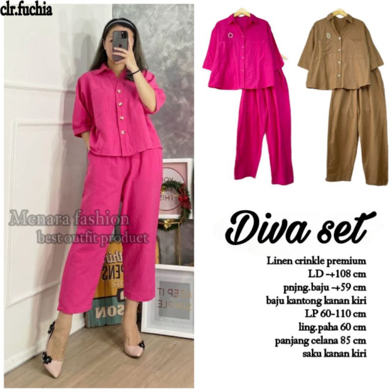 Rumi set-one set wanita-setelan wanita bahan linen crinkle premium