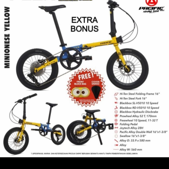 Frame Sepeda Lipat Pacific Flux Minions Minion Minionese 16 Inch 10 Speed