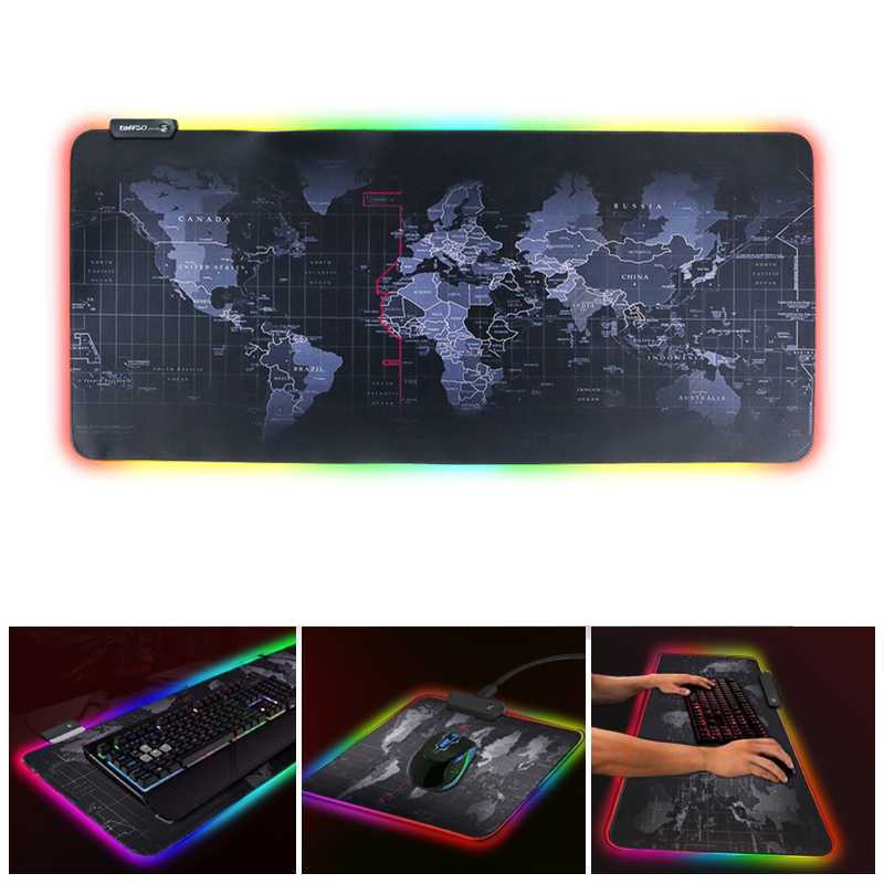 Mouse Pad Gaming XL LED RGB Peta Dunia USB Cable 30x70 cm Anti Slip